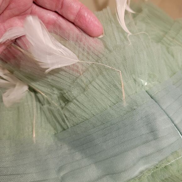 Mac Duggal 20530 Sage Green Feather Ruffle Strapless Ball Gown Dress Size 6 - Picture 11 of 14